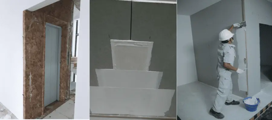 Thi công bọc khung thép thang máy bằng vách Aluminium