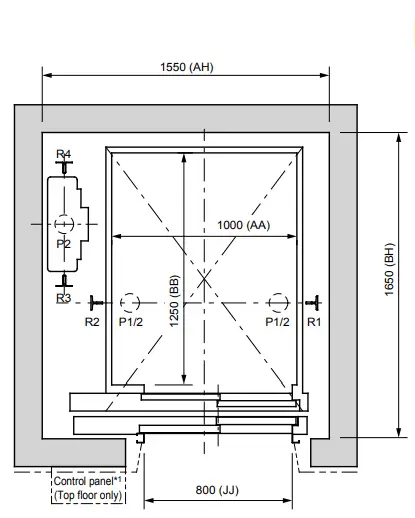 Thiết kế thang máy cửa mở lùa về 1 phía