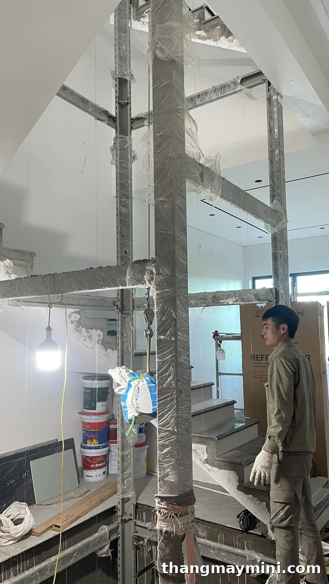 Thang Máy Gia Đình 2026: Hướng Dẫn Toàn Diện Từ A Đến Z 19 Lắp đặt giếng thang kính cho thang máy gia đình