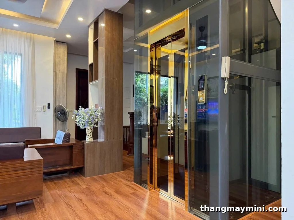 Cabin thang máy gia đình nhập khẩu cao cấp, nội thất sang trọng