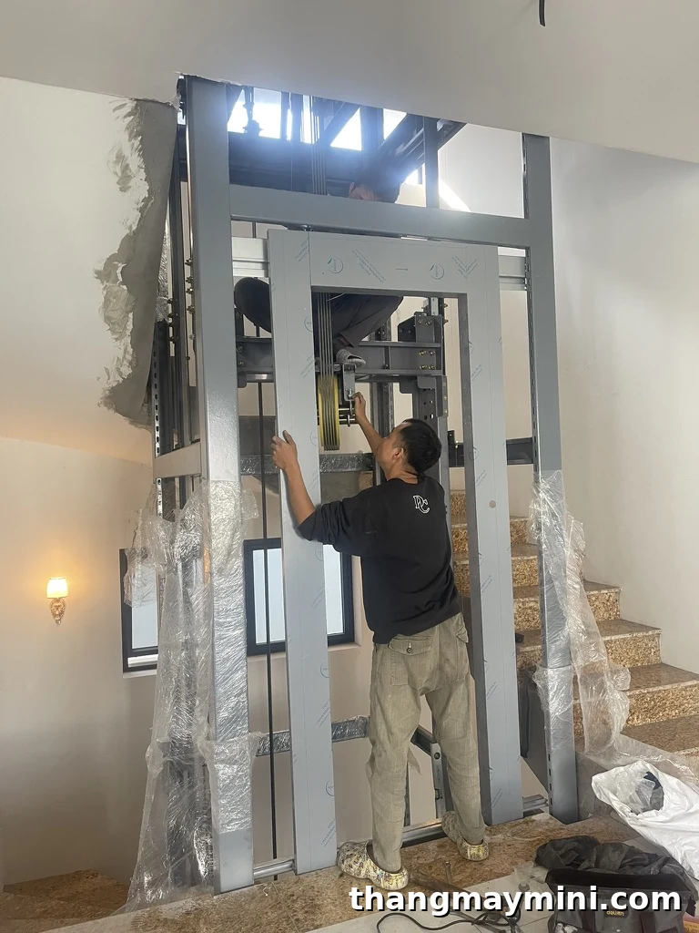 Thang Máy Gia Đình 2026: Hướng Dẫn Toàn Diện Từ A Đến Z 18 Thi công lắp đặt thang máy gia đình thực tế