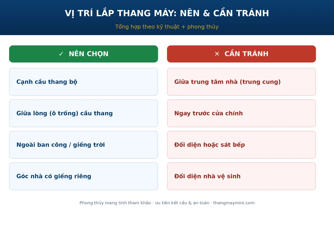 Cách chọn vị trí lắp đặt thang máy gia đình phù hợp nhất 2 Vị trí lắp thang máy gia đình nên chọn và cần tránh