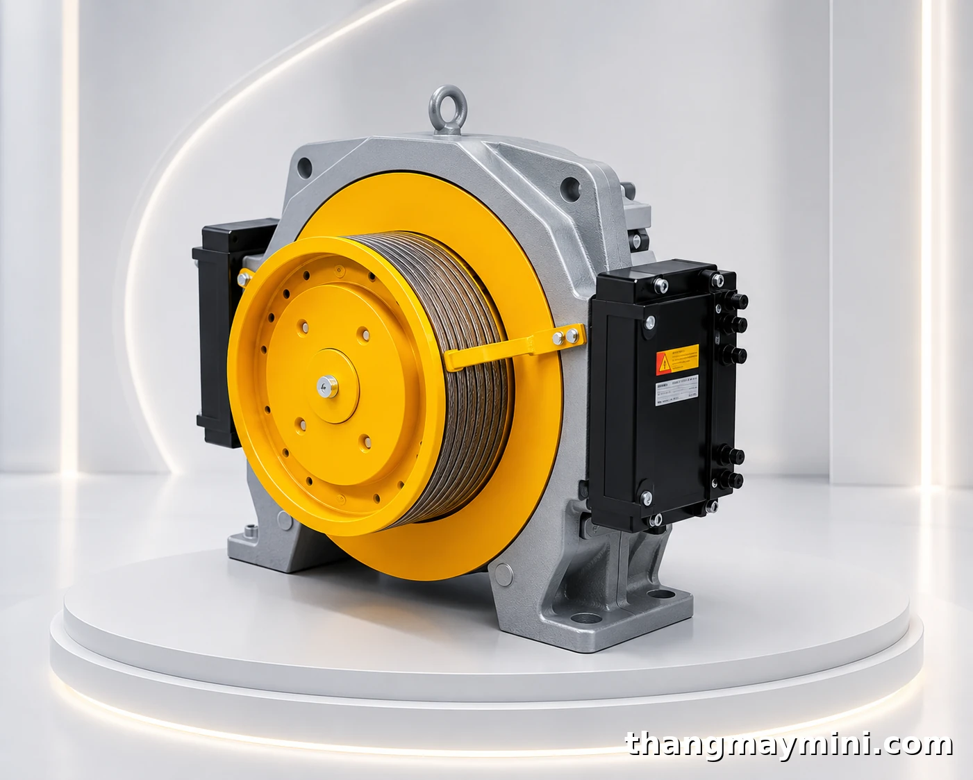 Máy kéo gearless của thang máy không phòng máy lắp trực tiếp trên đỉnh giếng thang